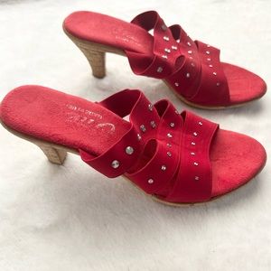 Onex Red Rhinestone Vanessa Heeled Sandals Size 6